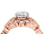 Rose gold Oval Cut Brilliant Milgrain Pave Heart Band Solitaire Ring_7