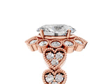 Rose gold Oval Cut Brilliant Milgrain Pave Heart Band Solitaire Ring_8