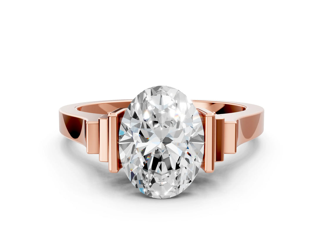Rose gold Oval Cut Brilliant Solitaire Diamond Ring with Channel Set Band and Bar Prong Setting_8