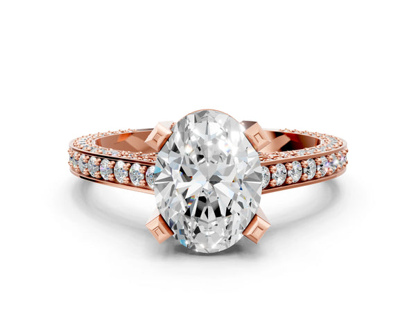 Rose gold Oval Cut Brilliant Split Shank Pave Solitaire Ring with Four-Prong Setting