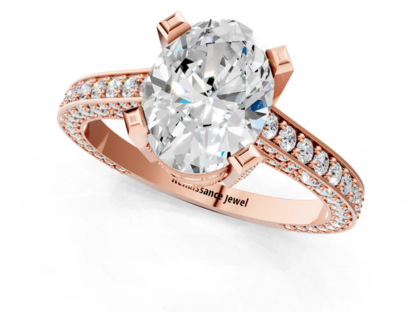 Rose gold Oval Cut Brilliant Split Shank Pave Solitaire Ring with Four-Prong Setting