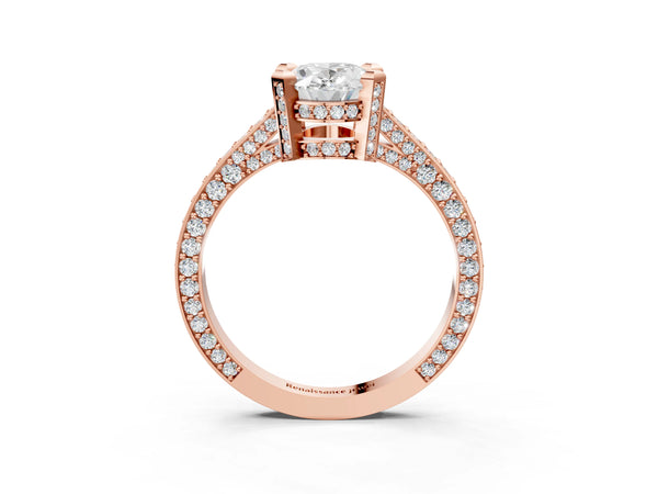 Rose gold Oval Cut Brilliant Split Shank Pave Solitaire Ring with Four-Prong Setting