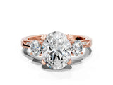 Rose gold Oval Cut Brilliant Three-Stone Diamond Ring with Pavé Band and Four-Prong Setting_3