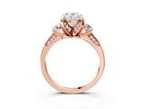 Rose gold Oval Cut Brilliant Three-Stone Diamond Ring with Pavé Band and Four-Prong Setting_6