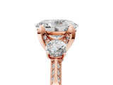 Rose gold Oval Cut Brilliant Three-Stone Diamond Ring with Pavé Band and Four-Prong Setting_8