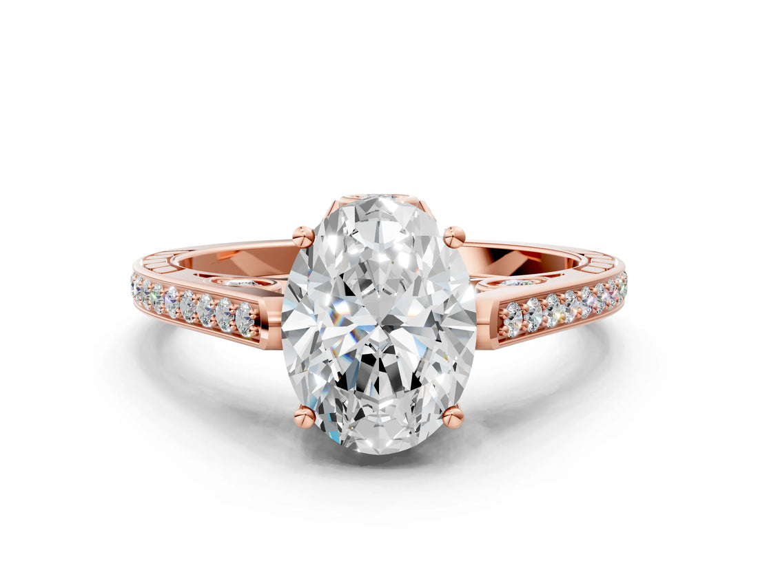 Rose gold Oval Cut Cathedral Pave Diamond Engagement Ring with Six-Prong Setting_31