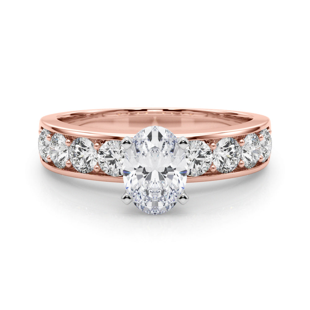Rose gold Oval Cut Channel Set Diamond Engagement Ring with Four-Prong Setting 1