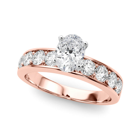 Rose gold Oval Cut Channel Set Diamond Engagement Ring with Four-Prong Setting
