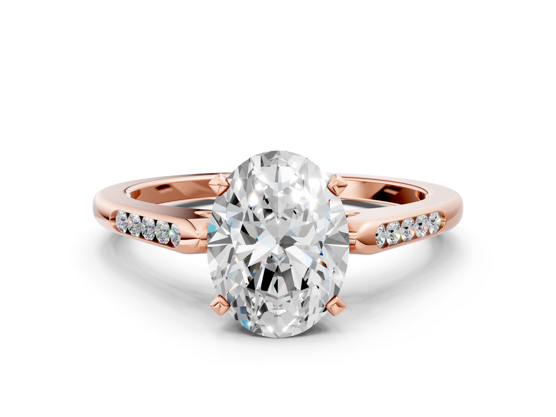 Rose gold Oval Cut Channel Set Solitaire Engagement Ring with Four-Prong Setting_218