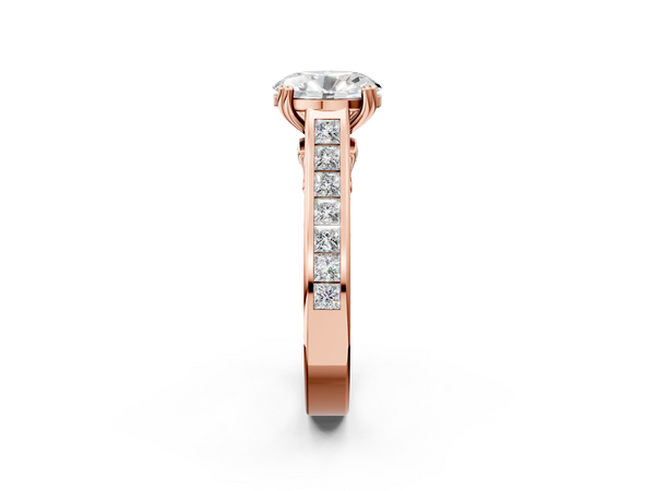 Rose gold Oval Cut Channel Set Solitaire Engagement Ring with Prong Setting