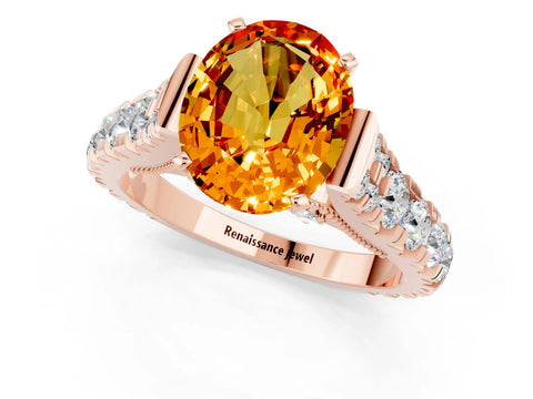 Rose gold Oval Cut Citrine Classic Solitaire Ring with Pavé Band and Four-Prong Setting_1