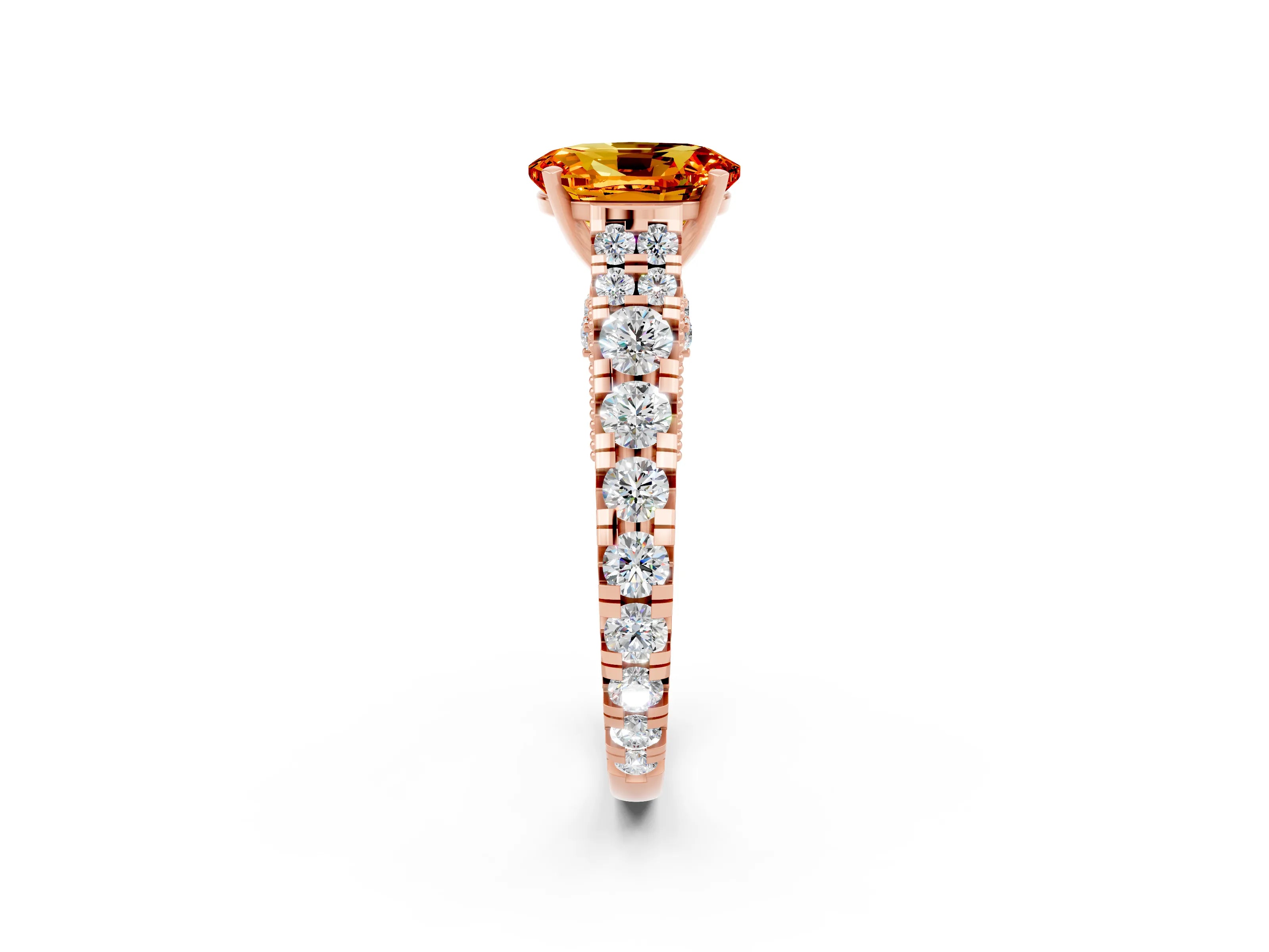 Rose gold Oval Cut Citrine Classic Solitaire Ring with Pavé Band and Four-Prong Setting_2
