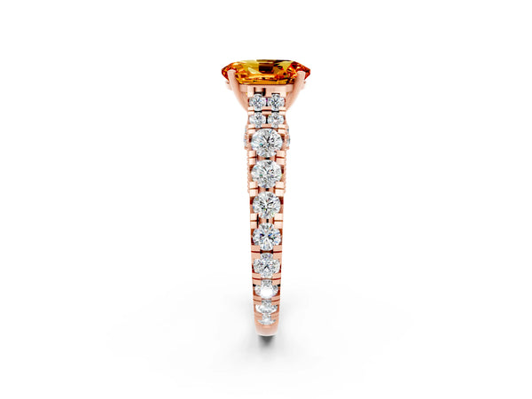 Rose gold Oval Cut Citrine Classic Solitaire Ring with Pavé Band and Four-Prong Setting