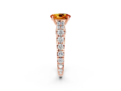 Rose gold Oval Cut Citrine Classic Solitaire Ring with Pavé Band and Four-Prong Setting_2