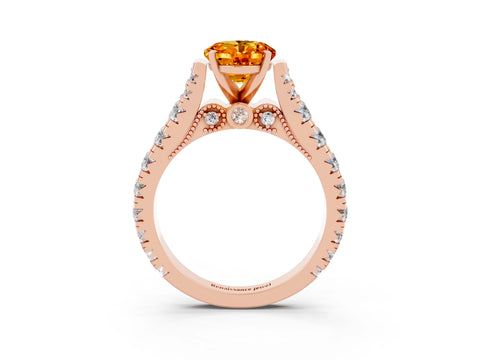 Rose gold Oval Cut Citrine Classic Solitaire Ring with Pavé Band and Four-Prong Setting_3