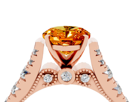 Rose gold Oval Cut Citrine Classic Solitaire Ring with Pavé Band and Four-Prong Setting_4