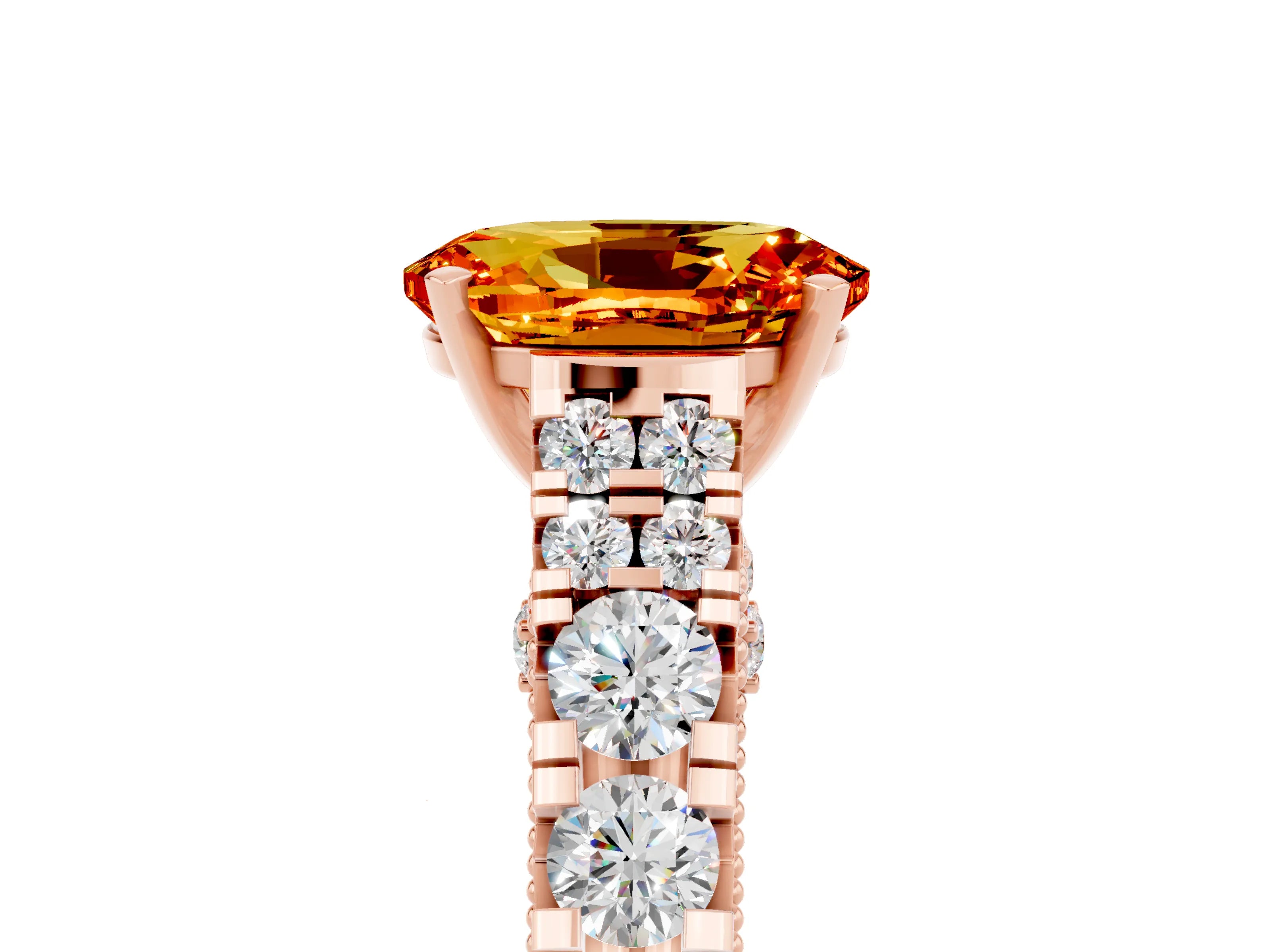 Rose gold Oval Cut Citrine Classic Solitaire Ring with Pavé Band and Four-Prong Setting_5