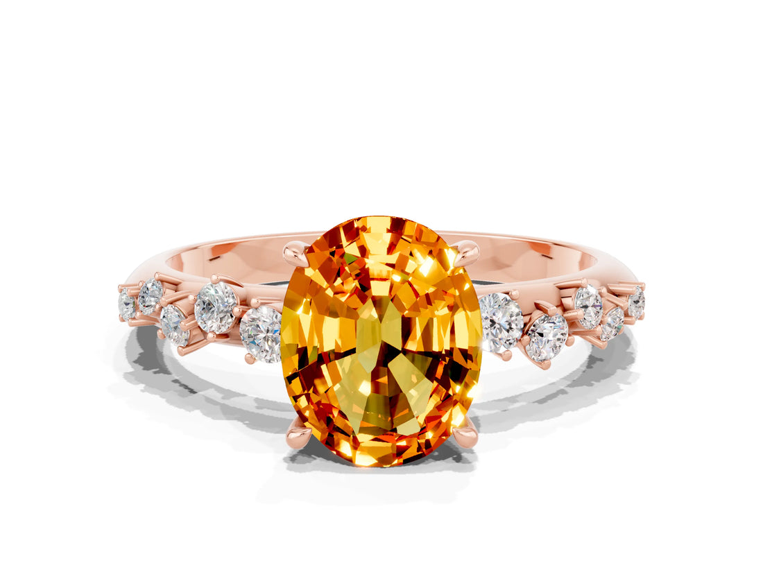 Rose gold Oval Cut Citrine Cluster Side Stone Solitaire Ring with Prong Setting_24