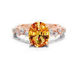 Rose gold Oval Cut Citrine Cluster Side Stone Solitaire Ring with Prong Setting_24