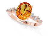Rose gold Oval Cut Citrine Cluster Side Stone Solitaire Ring with Prong Setting_25