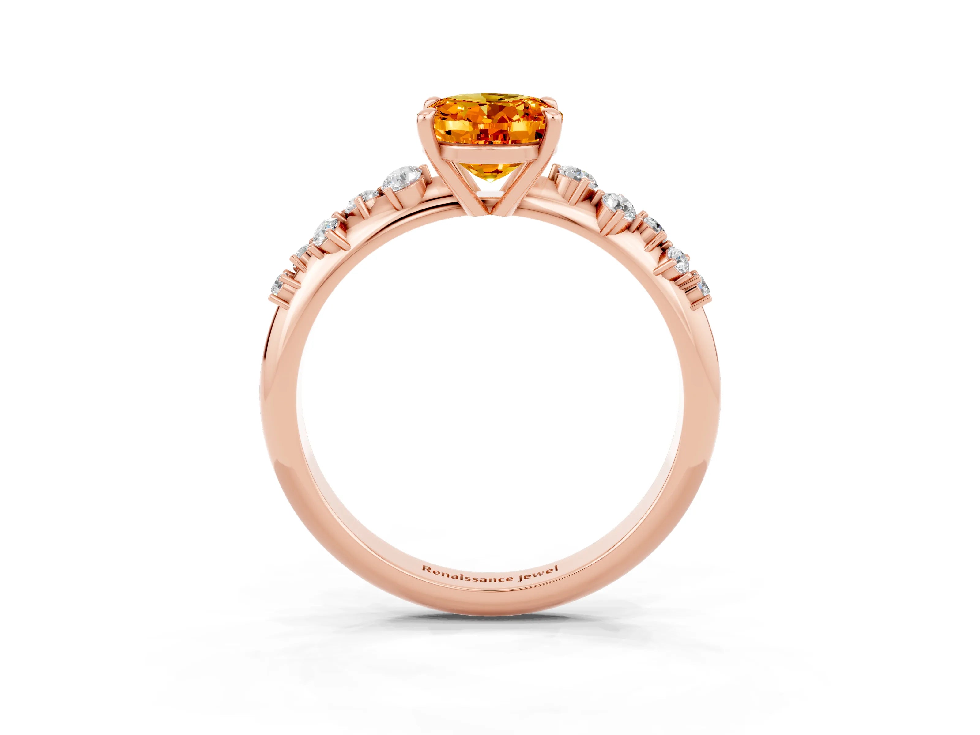 Rose gold Oval Cut Citrine Cluster Side Stone Solitaire Ring with Prong Setting_27