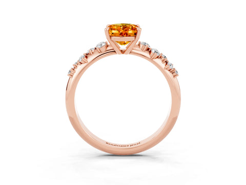 Rose gold Oval Cut Citrine Cluster Side Stone Solitaire Ring with Prong Setting_27