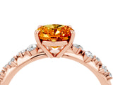 Rose gold Oval Cut Citrine Cluster Side Stone Solitaire Ring with Prong Setting_28