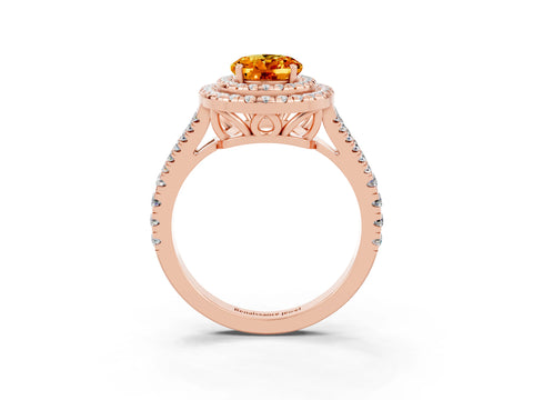 Rose gold Oval Cut Citrine Double Halo Ring with Pavé Band and Prong Setting_15
