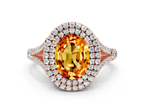 Rose gold Oval Cut Citrine Double Halo Ring with Split Shank and Prong Setting_12
