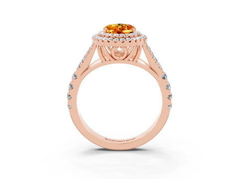 Rose gold Oval Cut Citrine Double Halo Ring with Split Shank and Prong Setting_15