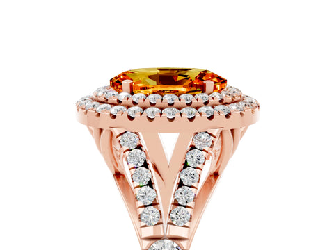 Rose gold Oval Cut Citrine Double Halo Ring with Split Shank and Prong Setting_17
