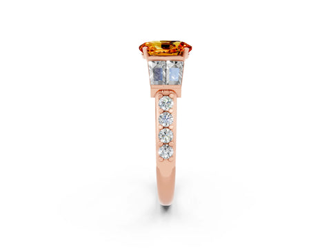 Rose gold Oval Cut Citrine Engagement Ring with Baguette Side Stones and Channel Set Band_2