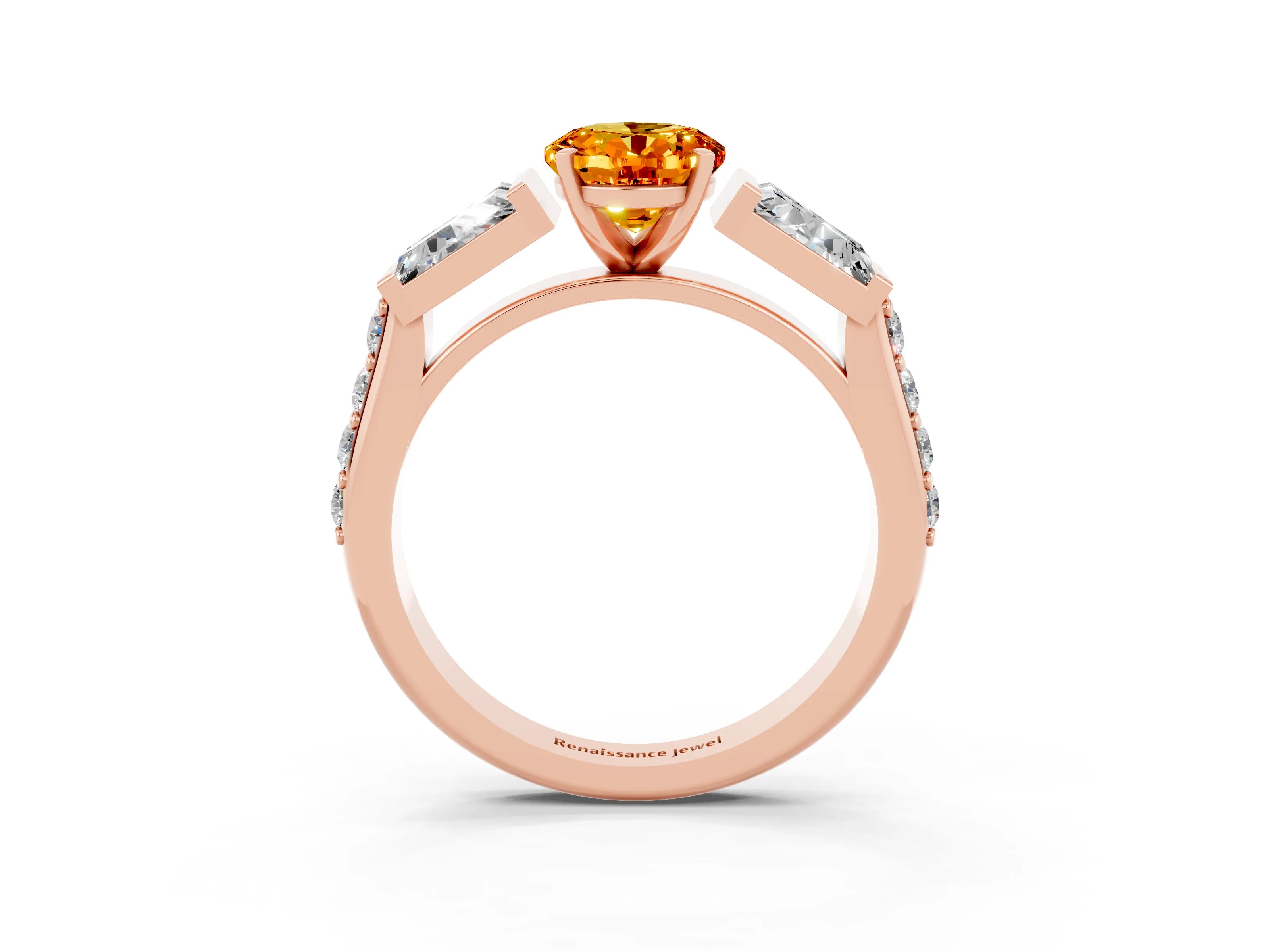 Rose gold Oval Cut Citrine Engagement Ring with Baguette Side Stones and Channel Set Band_3