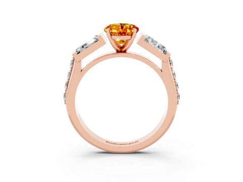 Rose gold Oval Cut Citrine Engagement Ring with Baguette Side Stones and Channel Set Band_3
