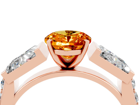 Rose gold Oval Cut Citrine Engagement Ring with Baguette Side Stones and Channel Set Band_4