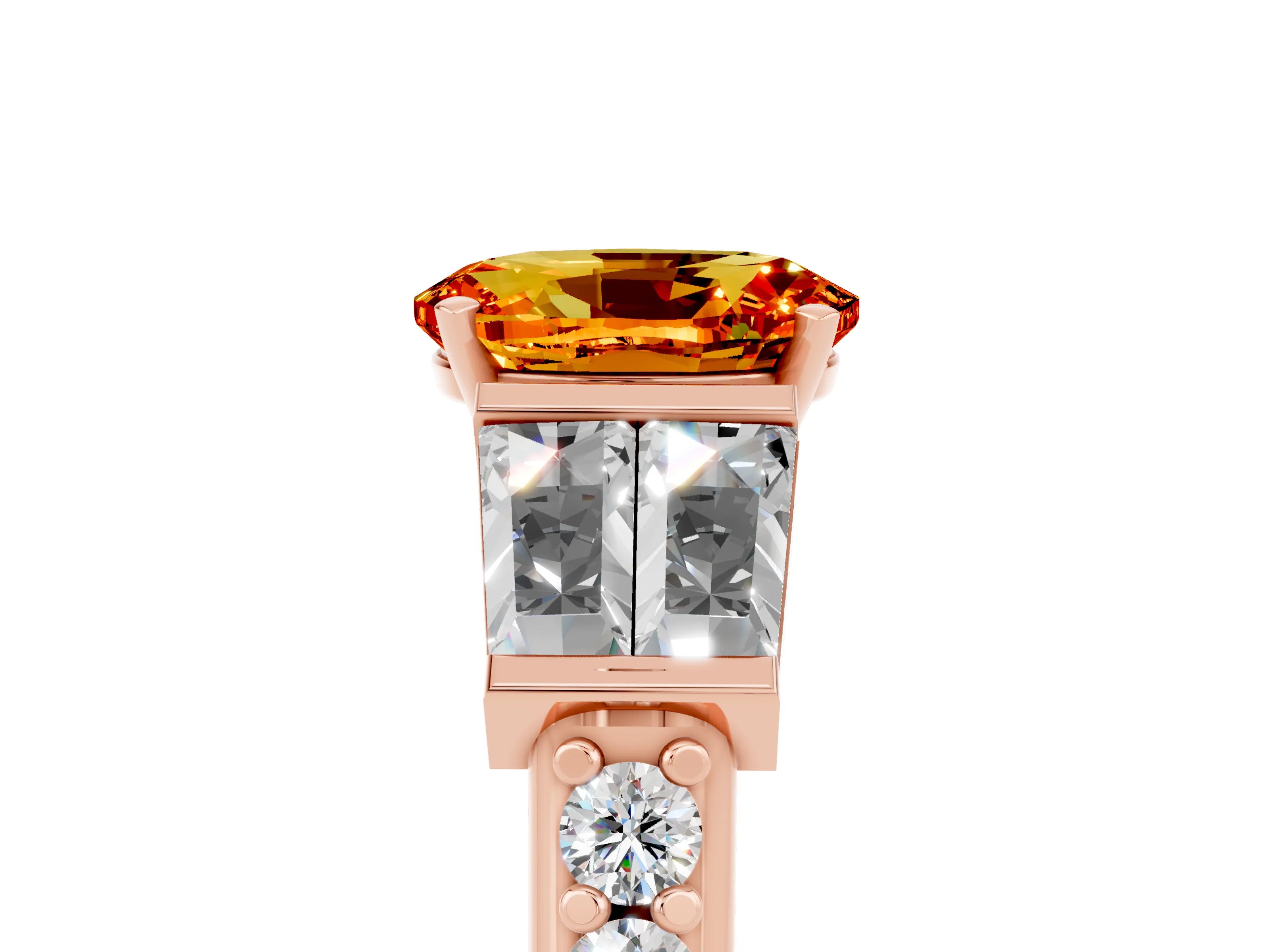 Rose gold Oval Cut Citrine Engagement Ring with Baguette Side Stones and Channel Set Band_5