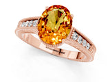 Rose gold Oval Cut Citrine Engagement Ring with Milgrain Channel Set Band and Prong Setting_1