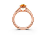 Rose gold Oval Cut Citrine Engagement Ring with Milgrain Channel Set Band and Prong Setting_3