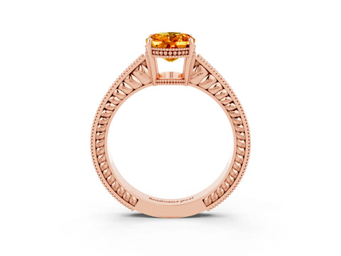 Rose gold Oval Cut Citrine Engagement Ring with Milgrain Channel Set Band and Prong Setting_3