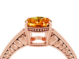 Rose gold Oval Cut Citrine Engagement Ring with Milgrain Channel Set Band and Prong Setting_4