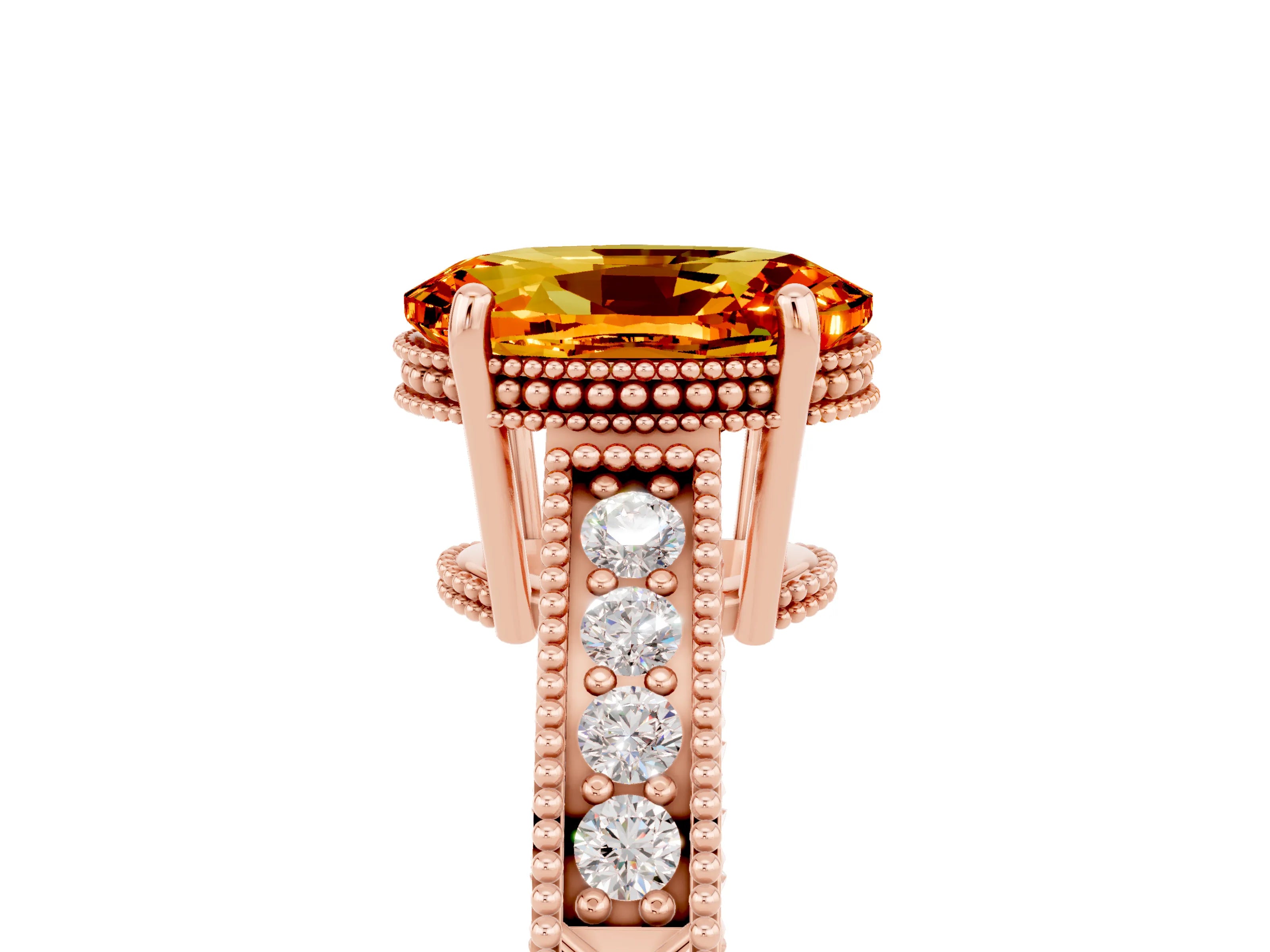Rose gold Oval Cut Citrine Engagement Ring with Milgrain Channel Set Band and Prong Setting_5