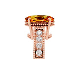 Rose gold Oval Cut Citrine Engagement Ring with Milgrain Channel Set Band and Prong Setting_5
