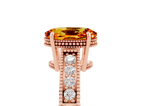 Rose gold Oval Cut Citrine Engagement Ring with Milgrain Channel Set Band and Prong Setting_5
