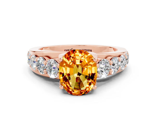 Rose gold Oval Cut Citrine Engagement Ring with Pavé Band and Four-Prong Setting