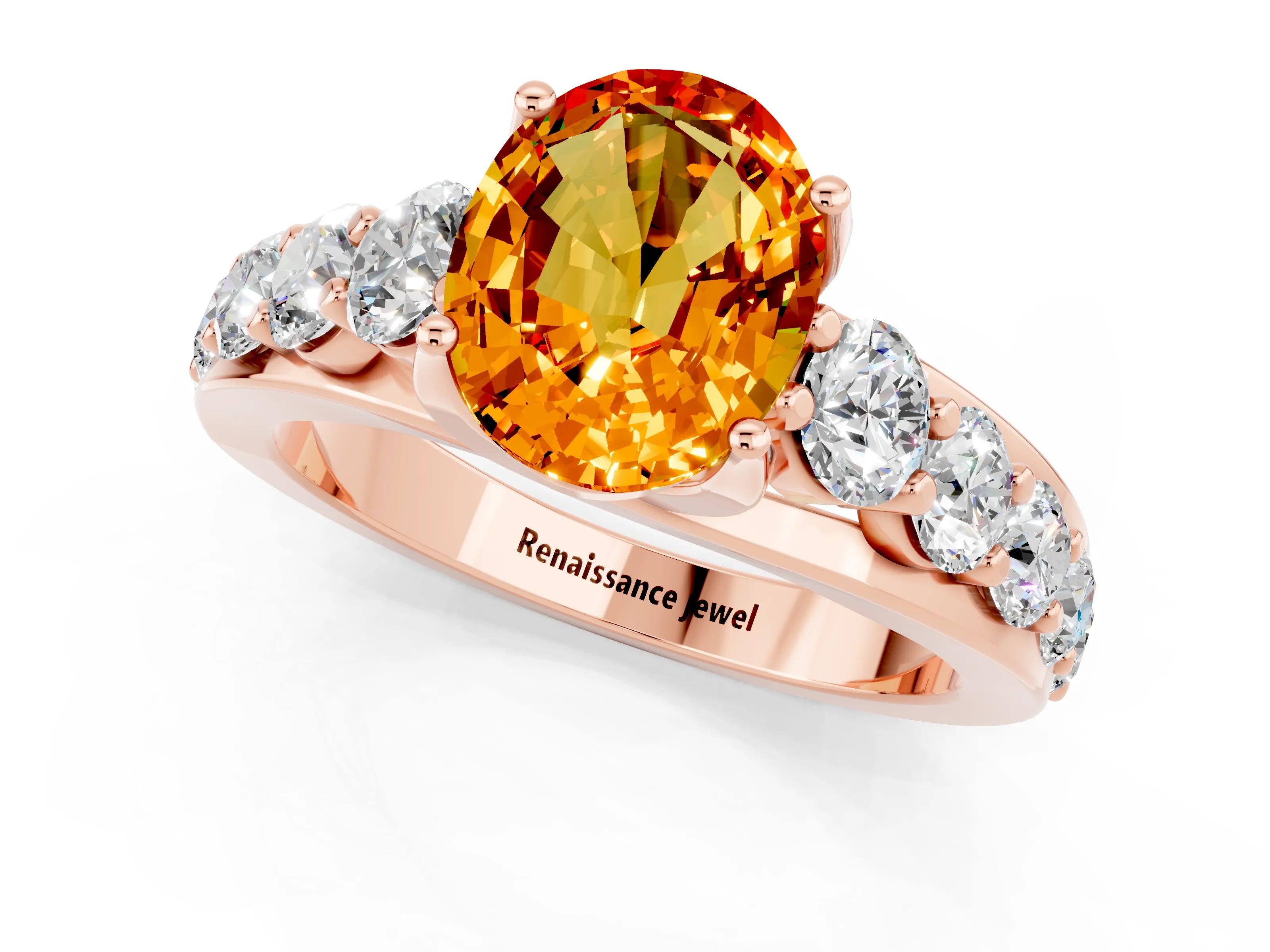 Rose gold Oval Cut Citrine Engagement Ring with Pavé Band and Four-Prong Setting_1