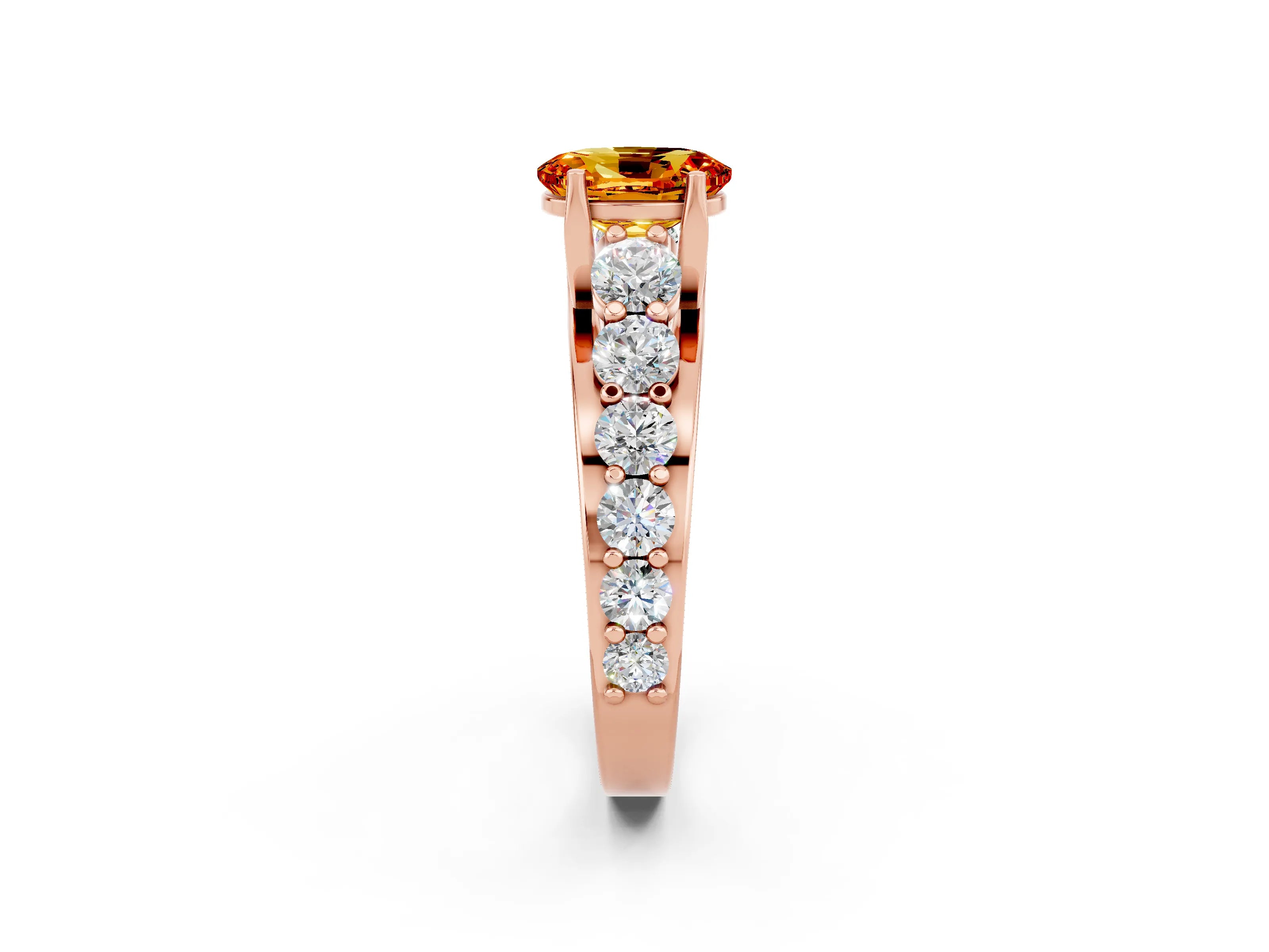 Rose gold Oval Cut Citrine Engagement Ring with Pavé Band and Four-Prong Setting_2