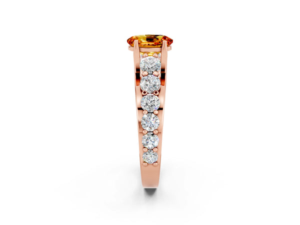 Rose gold Oval Cut Citrine Engagement Ring with Pavé Band and Four-Prong Setting