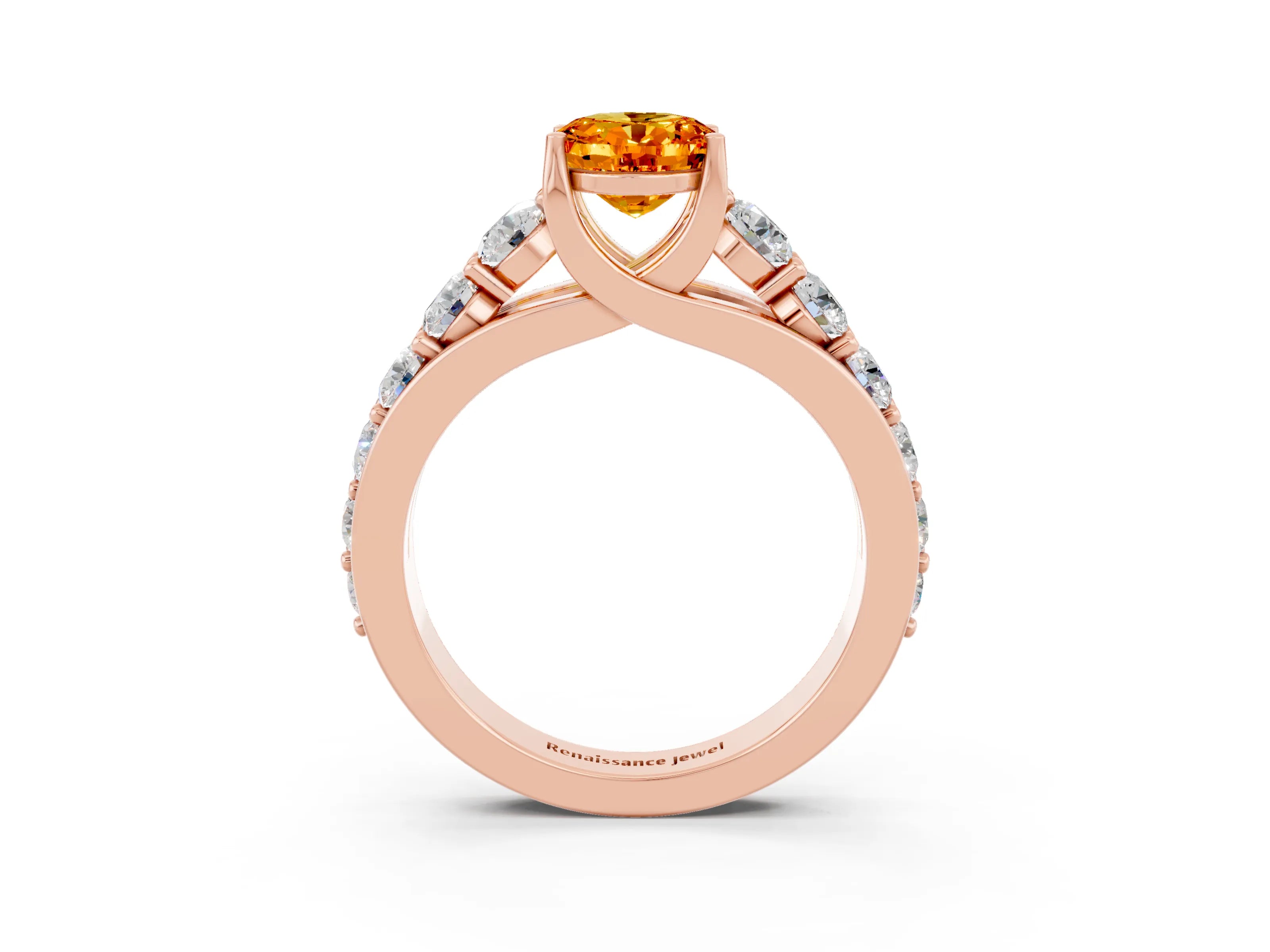Rose gold Oval Cut Citrine Engagement Ring with Pavé Band and Four-Prong Setting_3