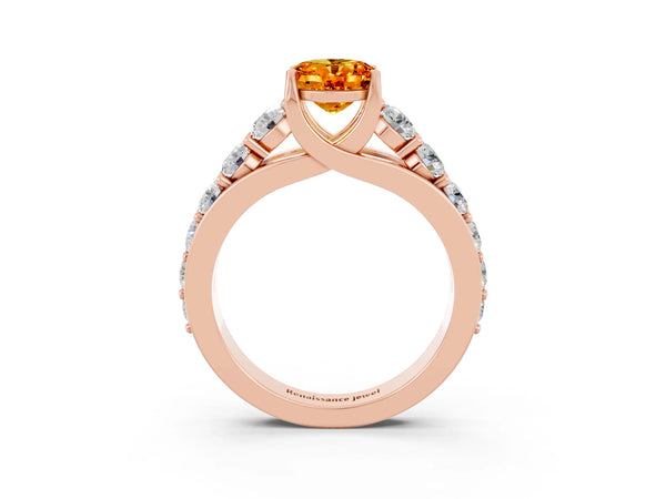 Rose gold Oval Cut Citrine Engagement Ring with Pavé Band and Four-Prong Setting