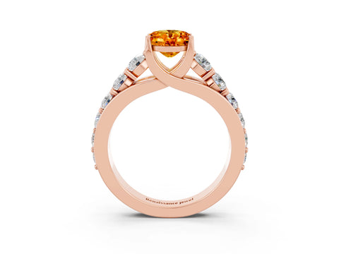 Rose gold Oval Cut Citrine Engagement Ring with Pavé Band and Four-Prong Setting_3